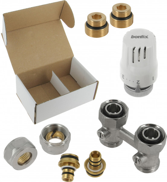 KIT straight H valve+thermostatic head+adapters 16/12+1\2"x3