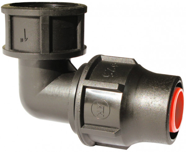 Screw knee 90degr drop hose PE - 16mm x 3/4" 