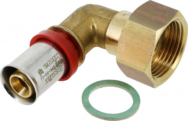 Bonfix Alu-Presse-Fitting 2-teiliges Winkelkupplung - mit separatem Klingerit-Ring 3/4 x 16 - IG x Alu-Presse