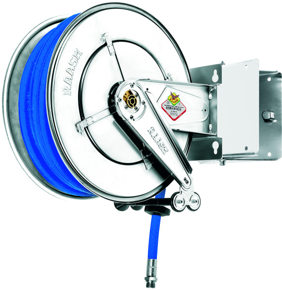 Automatic Hose Reel SS with 20m Hose - Comressed air/Hot water - Complete with Wall Bracket - 80 bar