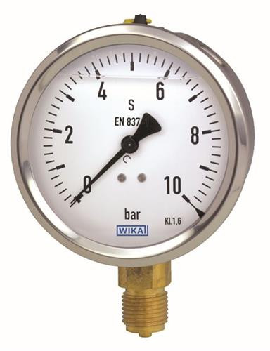 Glycerine Manometer - 63mm - mit Anschluss unten 25 Bar - Edelstahl/messing