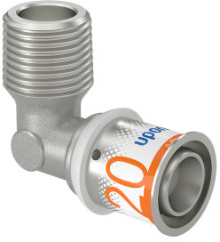 Uponor S-Press Plus Gewindebogen 90° - Außengewinde x Press - 1/2" x 20mm - Messing - Kiwa