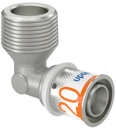 Uponor S-Press Plus threaded knee 90° - male thread x press - 3/4’ x 20mm - brass - Kiwa