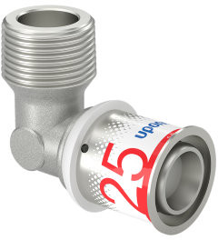 Uponor S-Press Plus Gewindebogen 90° - Außengewinde x Press - 3/4" x 25mm - Messing - Kiwa