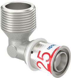 Uponor S-Press Plus threaded knee 90° - male thread x press - 1’ x 25mm - brass - Kiwa