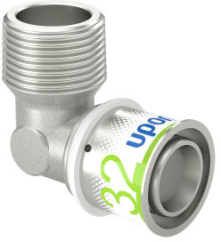 Uponor S-Press Plus Gewindebogen 90° - Außengewinde x Press - 1" x 32mm - Messing - Kiwa
