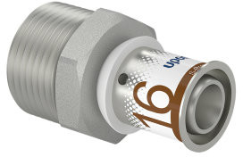 Uponor S-Press Plus threaded fitting - male thread x press - 3/4’ x 16mm - brass - Kiwa