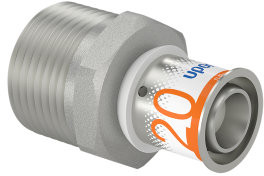 Uponor S-Press Plus Gewindekupplung - Außengewinde x Press - 1" x 20mm - Messing - Kiwa
