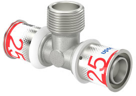 Uponor S-Press Plus threaded T-piece 90° - press x male thread x press - 25mm x 3/4’ x 25mm - brass - Kiwa