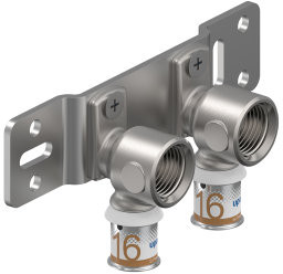 Uponor S-Press Plus Montagebügel + Wandplatten - Press x Innengewinde - 16mm x 1/2" - Achsabstand 50mm - Smart Radi - Kiwa