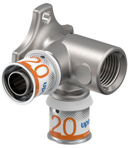 Uponor S-Press Plus wall plate + knee 90° - press x female thread x press - 20mm x 1/2‘’ x 20mm - Smart Aqua - Kiwa