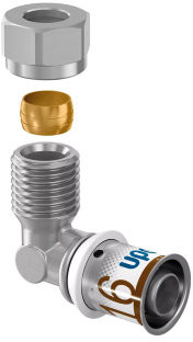 Uponor S-Press Plus transition knee - male thread x press - 3/8‘’ x 16mm - brass - Kiwa