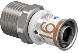 Uponor S-Press Plus Übergangskupplung - Außengewinde/Klemme x Press - 15mm x 16mm - Messing - Kiwa