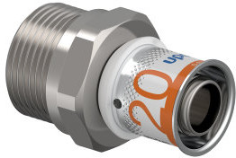 Uponor S-Press Plus Übergangskupplung - Außengewinde/Klemme x Press - 22mm x 20mm - Messing - Kiwa