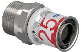 Uponor S-Press Plus Übergangskupplung - Außengewinde/Klemme x Press - 22mm x 25mm - Messing - Kiwa