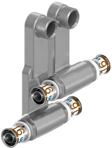 Uponor S-Press Plus Pressanschluss für SL-Fußleisten - Press x Außengewinde x Press - 16mm x 1/2" x 16mm - Smart Base - Messing - Kiwa