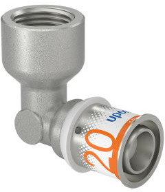 Uponor S-Press Plus screw knee 90° - female thread x press - 1/2‘’ x 20mm brass - Kiwa
