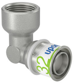 Uponor S-Press Plus Schraubkniewinkel 90° - Innengewinde x Press - 1" x 32mm - Messing - Kiwa