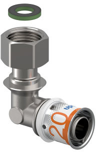 Uponor S-Press Plus screw knee 90° - Swivel - female thread x press - 1/2‘’ x 20mm - brass - Kiwa