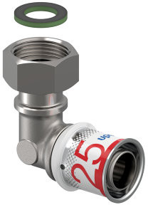 Uponor S-Press Plus Schraubkniewinkel 90° - Überwurfmutter - Innengewinde x Press - 3/4" x 25mm - Messing - Kiwa