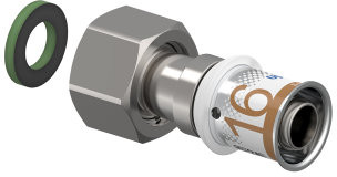 Uponor S-Press Plus screw fitting - Swivel - female thread x press - 1/2" x 16mm - brass - Kiwa