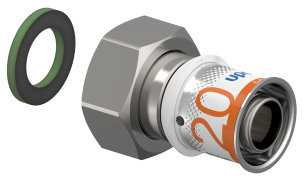 Uponor S-Press Plus screw fitting - Swivel - female thread x press - 3/4" x 20mm - brass - Kiwa