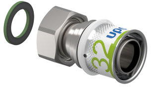 Uponor S-Press Plus Schraubkupplung - Mutter - Innengewinde x Press - 1" x 32mm - Messing - Kiwa