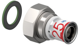 Uponor S-Press Plus screw fitting - Swivel - female thread x press - 1-1/4" x 25mm brass - Kiwa