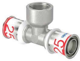 Uponor S-Press Plus Schraub-T-Stück 90° - Press x Innengewinde x Press - 25mm x 3/4" x 25mm - Messing - Kiwa