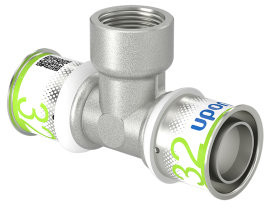 Uponor S-Press Plus Schraub-T-Stück 90° - Press x Innengewinde x Press - 32mm x 3/4" x 32mm Press - Messing - Kiwa