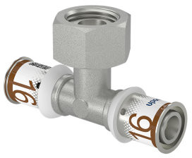 Uponor S-Press Plus Schraub-T-Stück 90° - Geberit - Press x Innengewinde x Press - 16mm x 1/2" x 16mm - Messing - Kiwa - Smart Aqua