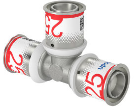 Uponor S-Press Plus Tee 90° - press x press x press - 25mm x 25mm x 25mm - brass - Kiwa
