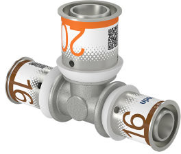 Uponor S-Press Plus Reduzier-T-Stück 90° - Press x Press x Press - 16mm x 20mm x 16mm - Messing - Kiwa