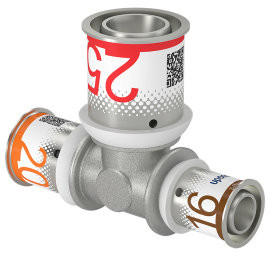 Uponor S-Press Plus Reduzier-T-Stück 90° - Press x Press x Press - 20mm x 25mm x 16mm - Messing - Kiwa