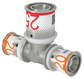 Uponor S-Press Plus transition T-piece 90° - press x press x press - 20mm x 25mm x 20mm - brass - Kiwa