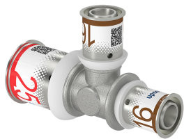 Uponor S-Press Plus Reduzier-T-Stück 90° - Press x Press x Press - 25mm x 16mm x 16mm - Messing - Kiwa