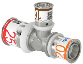 Uponor S-Press Plus Reduzier-T-Stück 90° - Press x Press x Press - 25mm x 16mm x 20mm - Messing - Kiwa