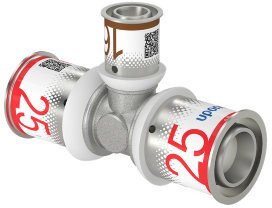 Uponor S-Press Plus Reduzier-T-Stück 90° - Press x Press x Press - 25mm x 16mm x 25mm - Messing - Kiwa