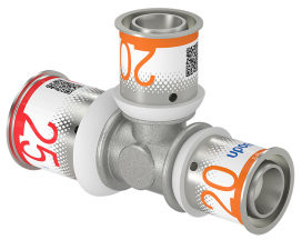Uponor S-Press Plus transition T-piece 90° - press x press x press - 25mm x 20mm x 20mm - brass - Kiwa