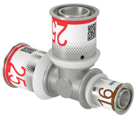 Uponor S-Press Plus Reduzier-T-Stück 90° - Press x Press x Press - 25mm x 25mm x 16mm - Messing - Kiwa