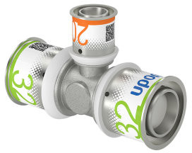 Uponor S-Press Plus Reduzier-T-Stück 90° - Press x Press x Press - 32mm x 20mm x 32mm - Messing - Kiwa