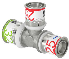 Uponor S-Press Plus Reduzier-T-Stück 90° - Press x Press x Press - 32mm x 25mm x 25mm - Messing - Kiwa