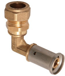 Henco - Übergangsknie 90° - Press x Klemm - 20mm x 22mm - Messing