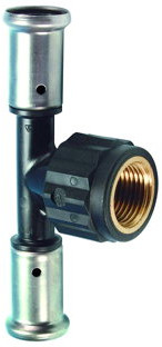 Henco - Schraub-T-Stück 90° - Press x Innengewinde x Press - 50mm x 1-1/2" x 50mm - PVDF