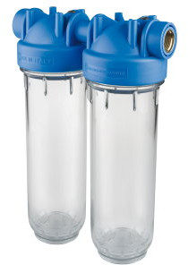 Atlas Filtri - Filtergehäuse - Transparentes Gehäuse - Typ DP 10 Duo OT TS - Innengewinde x Innengewinde - 3/4" x 3/4" - Messing