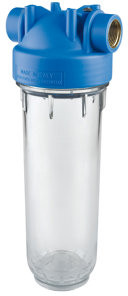 Atlas Filtri - filter housing - transparent clock - type DP 10 Mono OT TS - female thread x female thread - 3/4" x 3/4" - brass