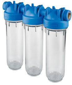 Atlas Filtri - filter housing - transparent clock - type DP 10 Trio OT TS - female thread x female thread - 3/4" x 3/4" - brass