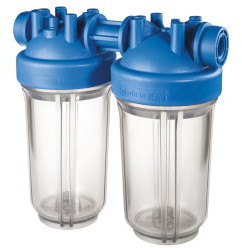 Atlas Filtri - filter housing - transparent clock - type DP BIG 10 DUO IN TS - female thread x female thread - 1" x 1" - pp