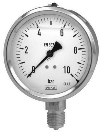 Glycerine Manometer - 100mm - mit Anschluss unten 6 Bar - Edelstahl