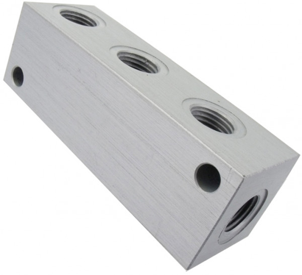 Aluminum distribution block G3/8" (1 + 3 connections)